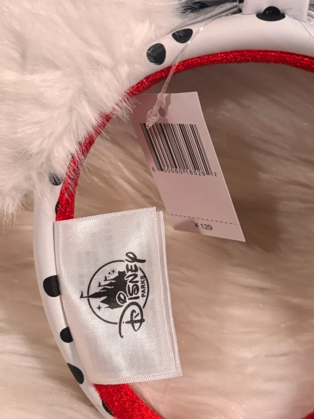 New Shanghai Disney 101 Dalmations Cruella Fur Plush Ears Minnie Headband New